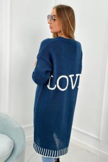 Dámsky sveter dlhý s nápisom na chrbte Farba: Tmavá modrá