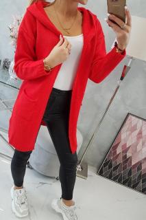 Dámsky sveter s kapucňou dlhý UNI 1: UNI Červená