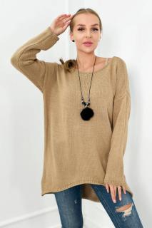 Dámsky sveter s náhrdelníkom Farba: Karamelová