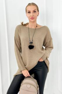 Dámsky sveter s náhrdelníkom Farba: Tmavá béžová