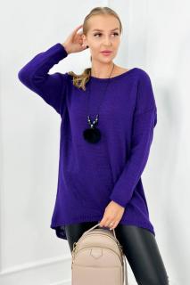 Dámsky sveter s náhrdelníkom Farba: Tmavá fialová