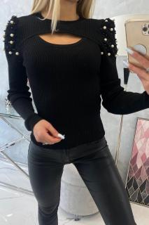 Dámsky sveter s ozdobnými perlami UNI 1: UNI Čierna
