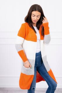 Dámsky sveter s pruhmi UNI pruhy: krémová-oranžová