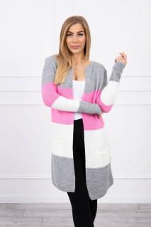 Dámsky sveter s pruhmi UNI pruhy: sivá-ružová