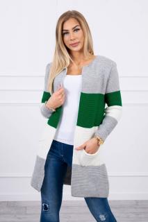 Dámsky sveter s pruhmi UNI pruhy: sivá-zelená
