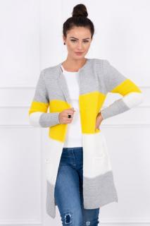 Dámsky sveter s pruhmi UNI pruhy: sivá-žltá