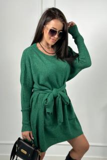 Dámsky sveter s viazaním a vreckami Farba: Zelená