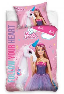 Obliečky do postieľky 100x135 + 40x60 cm - Barbie a dúhový jednorožec