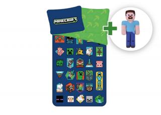 Súprava obliečok Minecraft Badges + plyšová hračka Steve