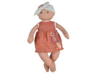 Organic látková bábika - Aria tehlové šaty | Bonikka