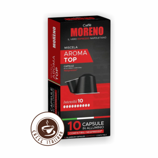 Caffe Moreno Nespresso Aluminium Aroma Top 10ks  75% Arabica 25% Robusta Minimálna doba trvanlivosti 28/02/2024