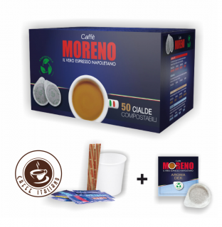 Caffe Moreno set e.s.e.pody Aroma Dek 50ks + pohár + miešatko + cukor  80% Arabica + 20% Robusta