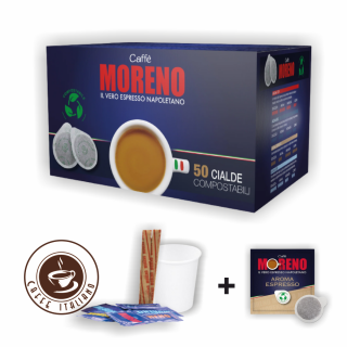 Caffe Moreno set e.s.e.pody Espresso Bar 50ks + pohár + miešatko + cukor  30% Arabica + 70% Robusta