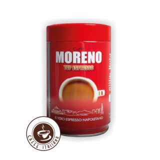 Caffe Moreno Top Espresso mletá káva 250 gr dóza  75% Arabica 25% Robusta