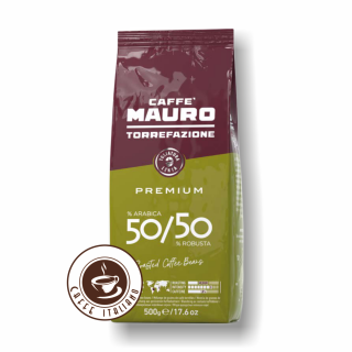 Mauro Premium zrnková káva 500g  50% Arabica + 50% Robusta Minimálna doba trvanlivosti 31/10/2023