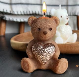 Vonná sviečka Medvedík Shiny Heart - hnedý 63g