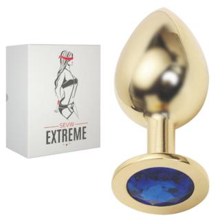 GOLD BUTTPLUG S MODRÝM KRIŠTALOM - VEĽKÝ