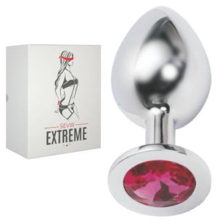 STRIEBORNÝ BUTTPLUG S ČERVENÝM KRIŠTALOM - VEĽKÝ