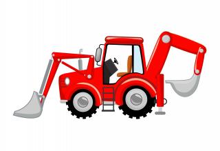 Autá, nákladiaky, vozidlá 40x40 cm - bavlnený panel Téma: Červený traktor s vidlicami