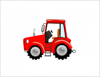 Autá, nákladiaky, vozidlá 40x40 cm - bavlnený panel Téma: Červený traktor