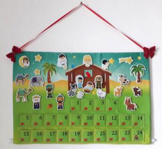 Doplňovací Betlehem/Betlém adventný kalendár - bavlnený panel s plsťou