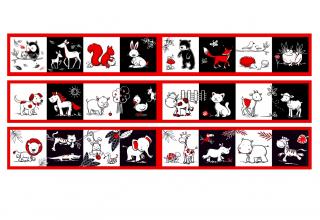 Kreslené Zvieratká Čiernobiele kniha Farma, Les, Safari - bavlnený panel Zvieratká: Na farme