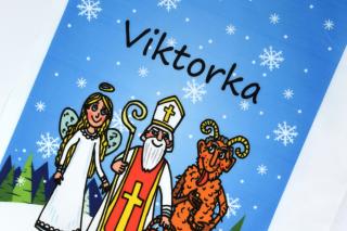 Mikulášske a Vianočné vrecká/pytlíky s menom (ilustrovaná kolekcia) - bavlnený panel Farba: Modrý Mikulášsky s menom