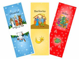 Mikulášske a Vianočné vrecká/pytlíky s menom (ilustrovaná kolekcia) - bavlnený panel Farba: Zlatý Vianočný bez mena