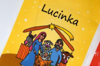 Mikulášske a Vianočné vrecká/pytlíky s menom (ilustrovaná kolekcia) - bavlnený panel Farba: Zlatý Vianočný s menom