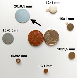 Neodymové magnety a kovové pliešky Typ: Feromagnetický pliešok 20mm - 10ks v sade