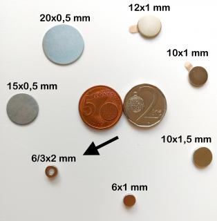Neodymové magnety a kovové pliešky Typ: Kruh 6x2x3mm, sila 500g