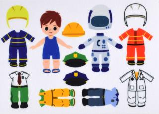 Obliekanie chlapec/kluk povolania - policajt, hasič, doktor, kozmonaut - plstený panel Téma: Chlapcek - 11cm