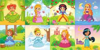 Princezny na farebných kartičkách - plstený/bavlnený panel Materiál: Plsť