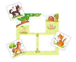 Puzzle  Farma  pre najmenších 9,5x9,5cm - 2-vrstvý plstený panel s výrezmi (sada 3 obrázkov)