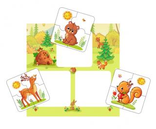 Puzzle  Les  pre najmenších 9,5x9,5cm - 2-vrstvý plstený panel s výrezmi (sada 3 obrázkov)