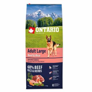 ONTARIO Dog Adult Large Beef & Rice 12kg + 2,25 kg ZADARMO