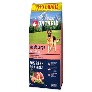 ONTARIO Dog Adult Large Beef & Rice 15kg + 5kg ZADARMO