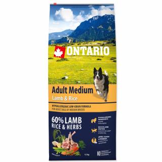 ONTARIO Dog Adult Medium Lamb & Rice 12kg + 2,25kg ZADARMO