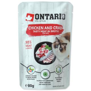 Ontario kapsička pre mačky Chicken and Crab in Broth výhodné balenie 15x80g