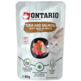 Ontario kapsička pre mačky Tuna and Salmon in Broth výhodné balenie 15x80g
