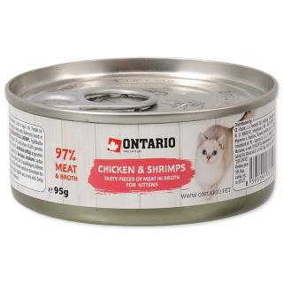 Ontario konzerva pre mačiatka kuracie kúsky a krevety - výhodné balenie 10x95g
