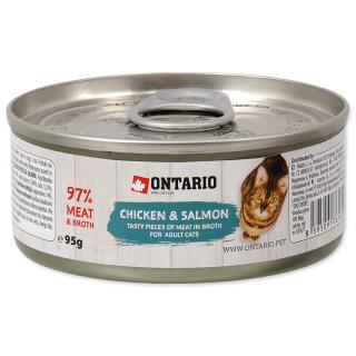 Ontario konzerva pre mačky kuracie kúsky a losos - výhodné balenie 10x95g