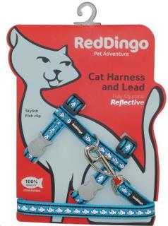 Red Dingo postroj pre mačky Fish reflexný tyrkysový