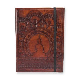 Zápisník kožený malý s gumičkou  Tibetská mandala 18 x 13 cm