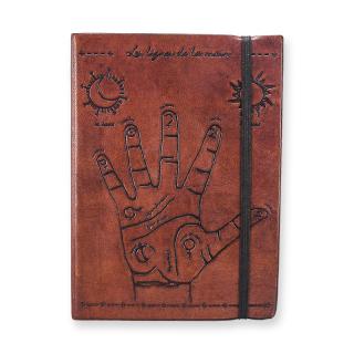 Zápisník kožený malý s gumičkou  Veštenie z ruky 18 x 13 cm