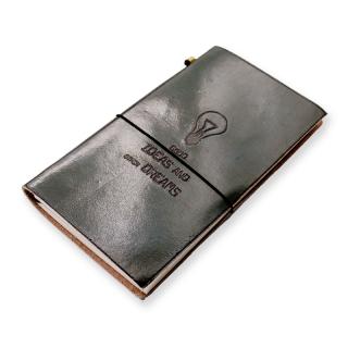 Zápisník kožený  Nápady a sny - šedý 21,5 x 12,5 cm