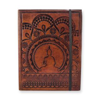 Zápisník kožený stredný s gumičkou  Tibetská Mandala 20,5 x 15,5 cm