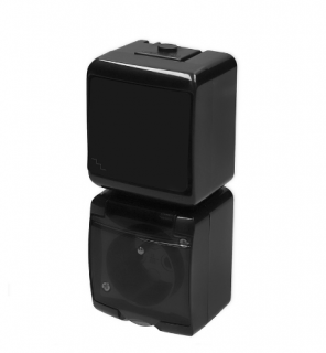 1-zásuvka + vypínač č.6 zvislý na povrch čierny/dymový bez cloniek 12WGHP-3D Junior Karlik