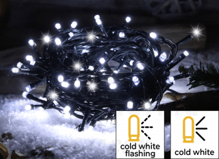 Blikajúca vianočná svetelná reťaz 2+10m 3,6W 100 LED studená biela IP44