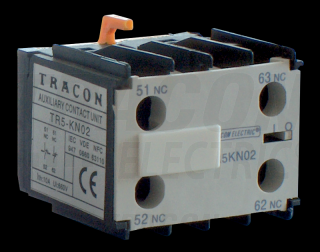 Blok čelných pomocných kontaktov k miniatúrnym stykačom TR1K 230V 2A 2xNC TR5KN02